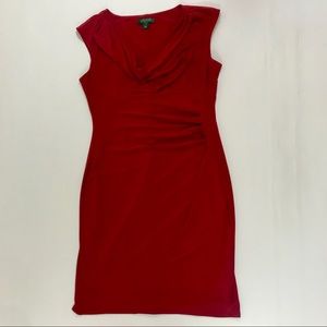 Lauren by Ralph Lauren ruched red dress